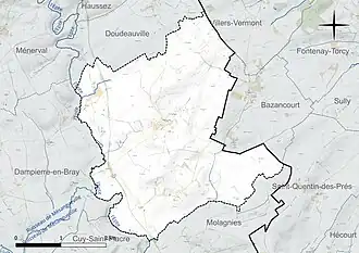 Carte en couleur présentant le réseau hydrographique de la commune