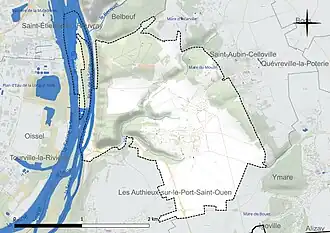 Carte en couleur présentant le réseau hydrographique de la commune