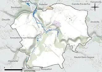 Carte en couleur présentant le réseau hydrographique de la commune