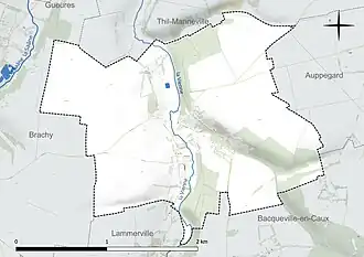 Carte en couleur présentant le réseau hydrographique de la commune