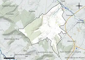 Carte en couleur présentant le réseau hydrographique de la commune