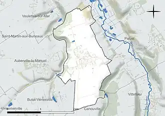 Carte en couleur présentant le réseau hydrographique de la commune
