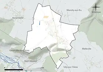 Carte en couleur présentant le réseau hydrographique de la commune