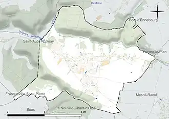 Carte en couleur présentant le réseau hydrographique de la commune