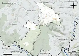 Carte en couleur présentant le réseau hydrographique de la commune