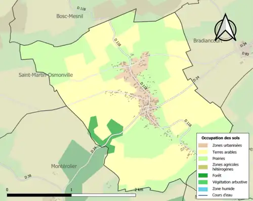 Carte en couleurs présentant l'occupation des sols.