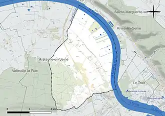 Carte en couleur présentant le réseau hydrographique de la commune