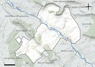 Carte en couleur présentant le réseau hydrographique de la commune
