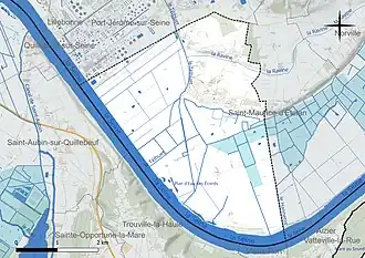 Carte en couleur présentant le réseau hydrographique de la commune