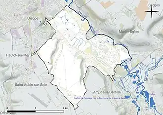 Carte en couleur présentant le réseau hydrographique de la commune