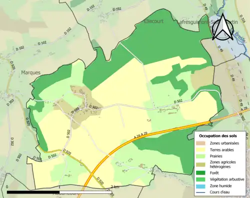 Carte en couleurs présentant l'occupation des sols.