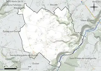 Carte en couleur présentant le réseau hydrographique de la commune