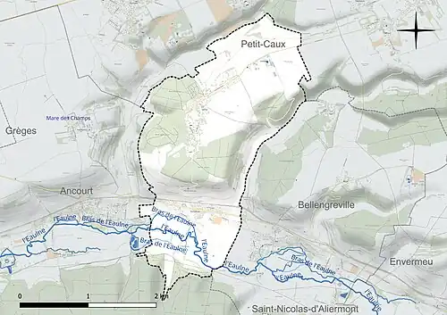 Carte en couleur présentant le réseau hydrographique de la commune