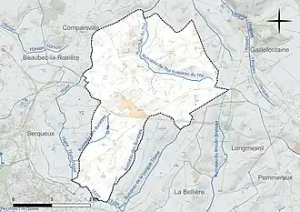 Carte en couleur présentant le réseau hydrographique de la commune