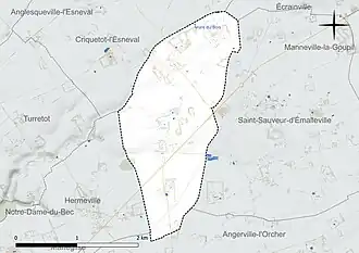 Carte en couleur présentant le réseau hydrographique de la commune
