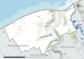 Carte en couleur présentant le réseau hydrographique de la commune