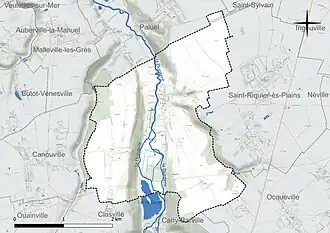 Carte en couleur présentant le réseau hydrographique de la commune