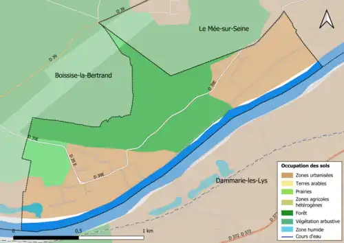 Carte des infrastructures et de l'occupation des sols en 2018 (CLC) de la commune.