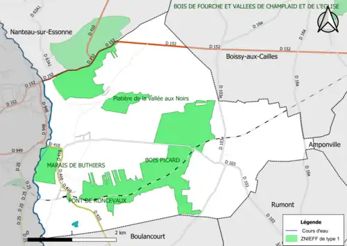 Carte des ZNIEFF de type 1 de la commune.