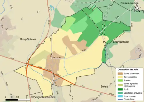 Carte des infrastructures et de l'occupation des sols en 2018 (CLC) de la commune.