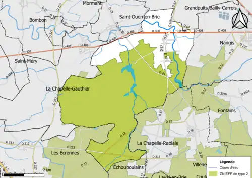 Carte des ZNIEFF de type 2 de la commune.