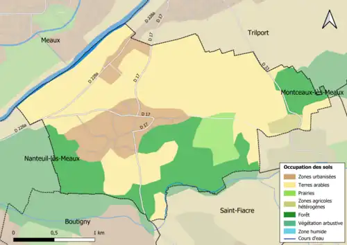 Carte des infrastructures et de l'occupation des sols en 2018 (CLC) de la commune.