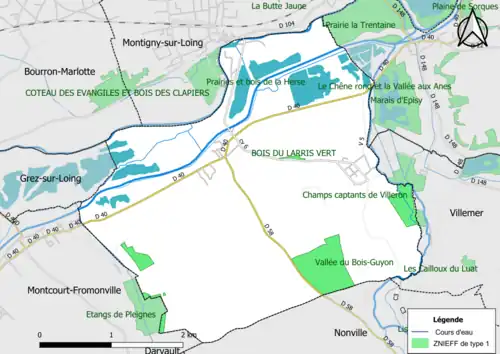 Carte des ZNIEFF de type 1 de la commune.