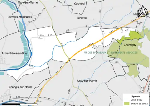 Carte des ZNIEFF de type 2 de la commune.