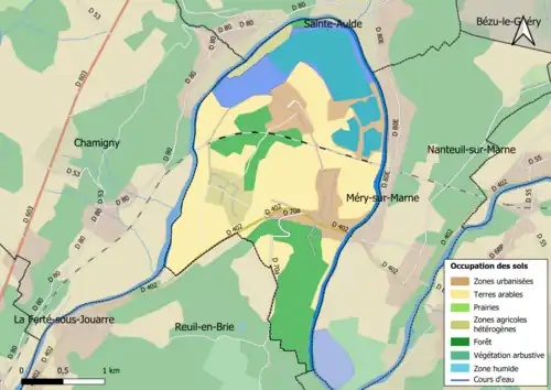Carte en couleurs présentant l'occupation des sols.