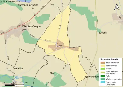 Carte des infrastructures et de l'occupation des sols en 2018 (CLC) de la commune.