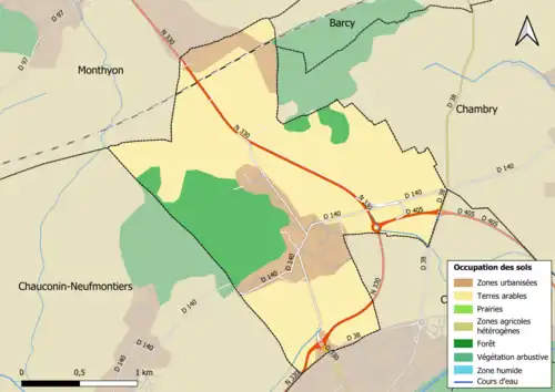 Carte des infrastructures et de l'occupation des sols en 2018 (CLC) de la commune.