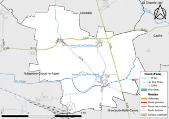 Carte en couleur présentant le réseau hydrographique de la commune