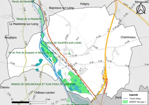 Carte des ZNIEFF de type 1 de la commune.