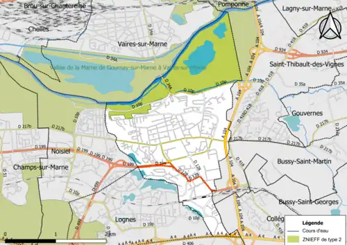 Carte des ZNIEFF de type 2 de la commune.
