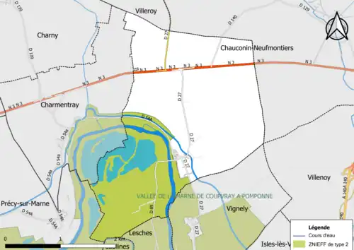 Carte des ZNIEFF de type 2 de la commune.