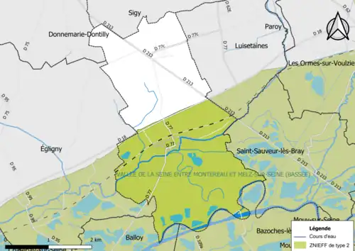 Carte des ZNIEFF de type 2 de la commune.