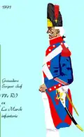 grenadier du 77e&nbsp;régiment d'infanterie de ligne de 1791 à 1792.
