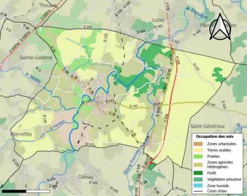 Carte en couleurs présentant l'occupation des sols.