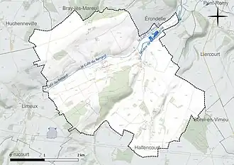 Carte en couleur présentant le réseau hydrographique de la commune
