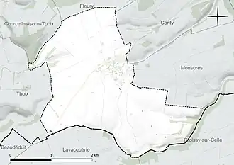 Carte en couleur présentant le réseau hydrographique de la commune