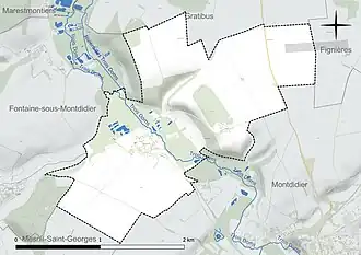 Carte en couleur présentant le réseau hydrographique de la commune