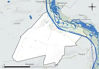 Carte en couleur présentant le réseau hydrographique de la commune