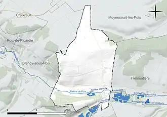 Carte en couleur présentant le réseau hydrographique de la commune