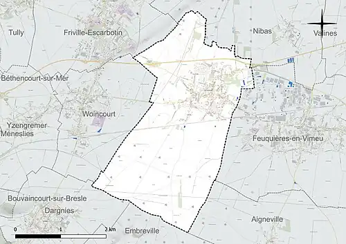 Carte en couleur présentant le réseau hydrographique de la commune