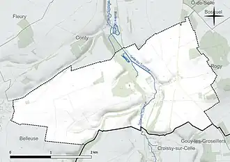 Carte en couleur présentant le réseau hydrographique de la commune