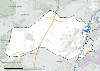 Carte en couleur présentant le réseau hydrographique de la commune