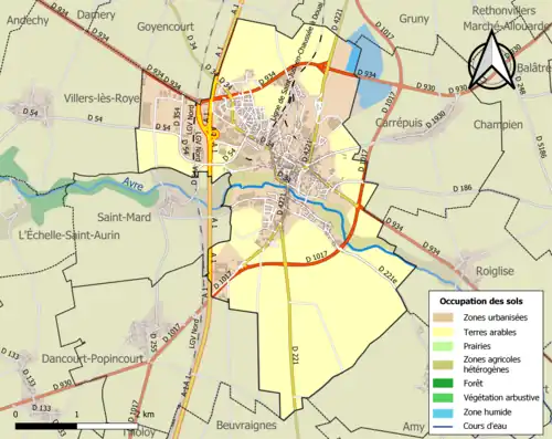 Carte en couleurs présentant l'occupation des sols.