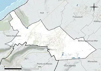 Carte en couleur présentant le réseau hydrographique de la commune