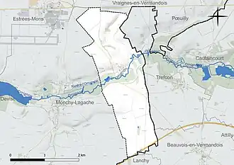 Carte en couleur présentant le réseau hydrographique de la commune