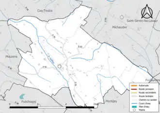 Carte en couleur présentant le réseau hydrographique de la commune